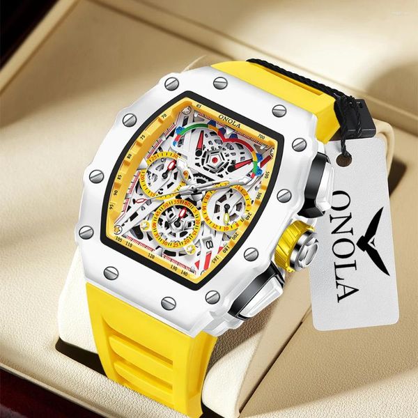 Montre-bracelets ONOLA Brand Watch Men Mens Casual multifonctionnel Silicone Tape Quartz Watch White Fashion Imperping Date Horloge Drop Drop