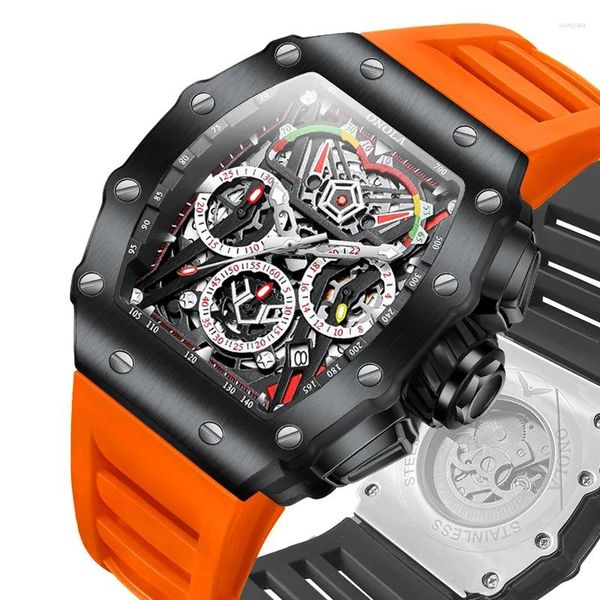 Relojes de pulsera Onola Moda Automático Mecánico Hombres Partidos Cronógrafo Luminoso Impermeable Correa de silicona Cuarzo Multifunción Hombre Reloj