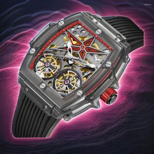 Horloges ONOLA Horloge voor heren Dubbele Tourbillon transparante behuizing Waterdicht Automatisch mechanisch Siliconen tape Montre Homme