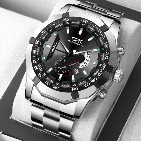 Montre-bracelets Opk Quartz Watch for Men Fashion Fashion Trendy en acier inoxydable Imperméable Sports loisirs Salle de bracelet 46 mm Big Dial Men's