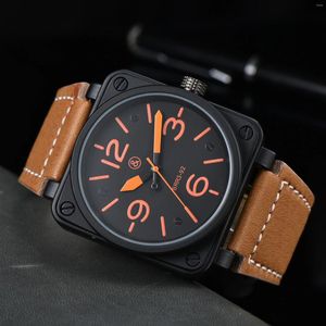 Montres-bracelets Marque originale Hommes Montre mécanique automatique Bell Brown Cuir Noir Ross Caoutchouc 46mm Horloge Grand cadran pour montres