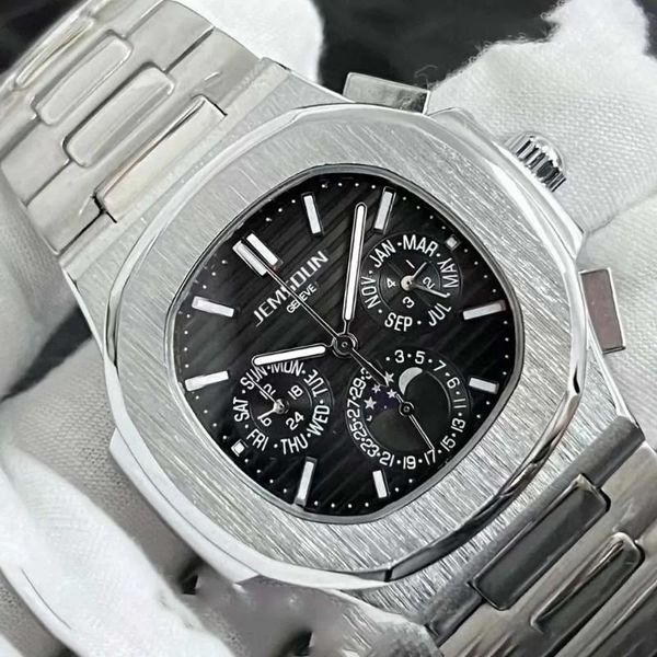 Relojes de pulsera Relojes de marca originales para hombre Reloj de pulsera de cuarzo multifunción de lujo multifunción con fecha de negocios Cronógrafo Reloj de fase lunar