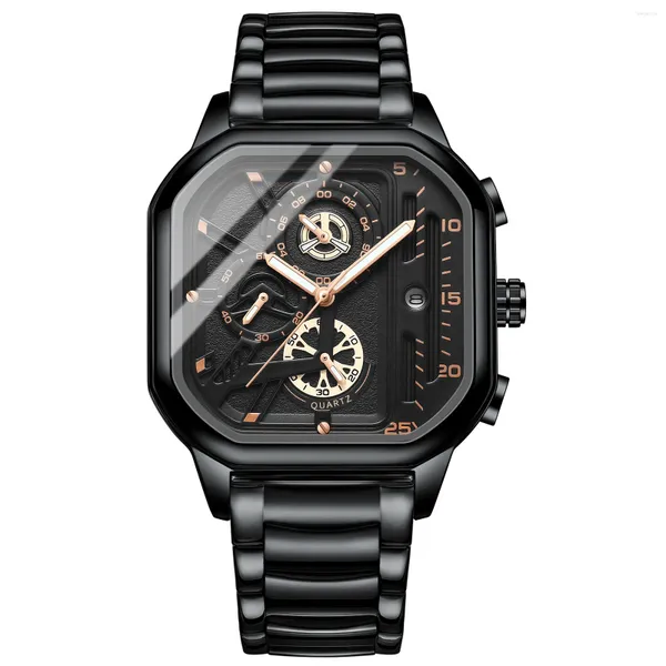 Montre-bracelets Men de montre original Rectangle Quartz Montres militaires Montrairement en cuir lumineux imperméable Horloge de bracelet