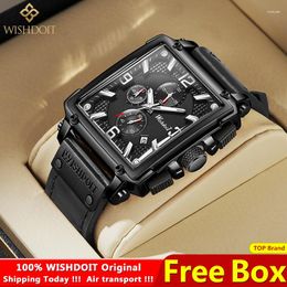 Montres-bracelets Original WISHDOIT montre pour hommes TOP marque étanche sport chronographe carré 2023 mode luxe cuir