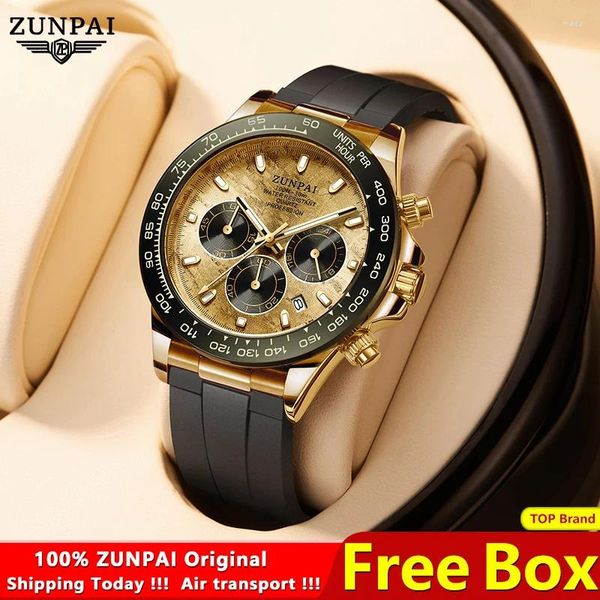 Montre-bracelets Original Zunpai Watch for Men's Imperproof Sports Rubber Diving Golden 2024 Fashion Luxury Top Brand