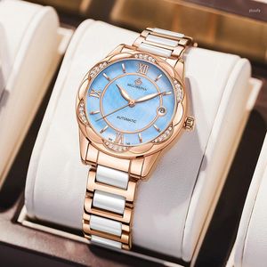 Polshorloges orkina mode vrouwen kijken met diamant blauwe dames top auto date dames automatische horloges relogio feminino