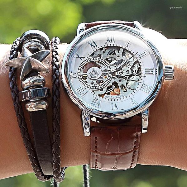 Montre-bracelets Orkina Silver White Design Transparent Skeleton Dial Mens Watch Top Automatic Fashion Mécanique Horloge
