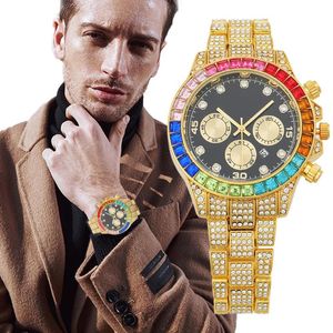 Montres-bracelets Ot vente mode hommes montres haut plein diamant montre-bracelet horloge à Quartz or calendrier hommes Relogio Masculino