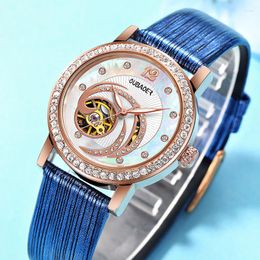Montres-bracelets OUBAOER 2023 robe d'affaires femme montre en or Rose femmes montres mécaniques pour montre-bracelet automatique en cuir Simple
