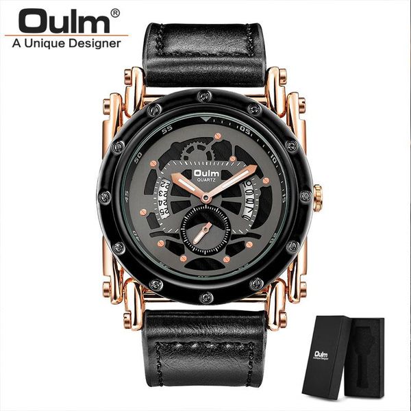 Relojes de pulsera Oulm 3399 Estilo Punk Hombres Relojes deportivos Reloj de pulsera de cuarzo de cuero de lujo Reloj masculino retro único Drop