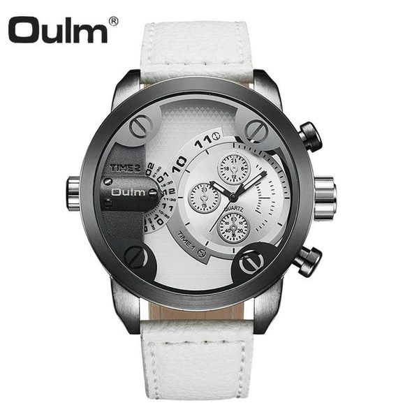 Muñecos de pulsera AULM Fashion Causal Excelonizing Men Quartz Analógico Reloj Correa de cuero blanco Exhibición de tiempo de doble tiempo Dz Muñeco de muñeca