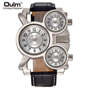 Montres-bracelets Oulm Mens Vintage Steampunk Punk Cuir Band Montres 3 Fuseau horaire Japon Mouvement Rock Roll Style Casual Quartz Mont229B