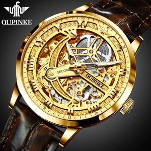 Polshorloges OUPINKE BUSINESS MAN039S Automatisch horloge Top Men Mechanische horloges Transparant Sapphire Skeleton Hollow Reloj Hom2276751