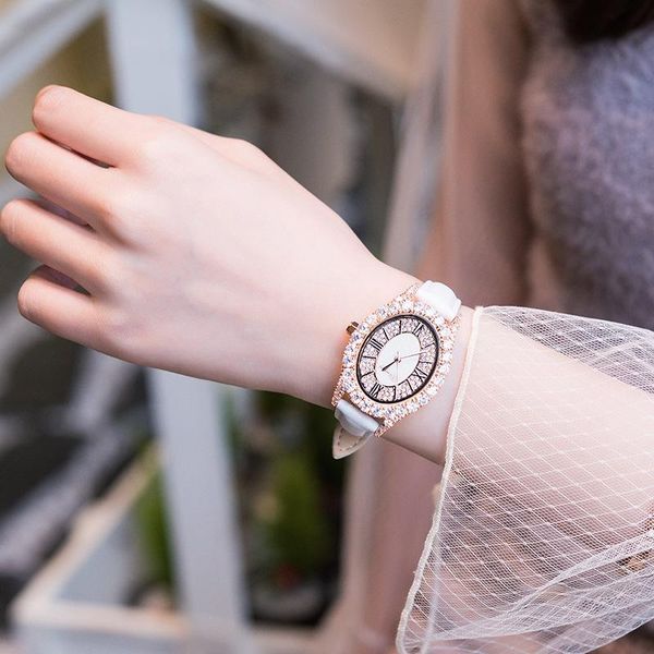 Relojes de pulsera Oval de lujo de cristal para mujer, correa de acero dorado, pulsera de diamantes, reloj femenino para niñas, reloj femenino