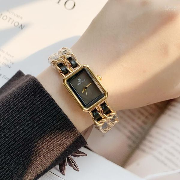 Relojes de pulsera PABLO RAEZ Seasons Mujeres de lujo Pure Black Square Dial Pulsera Relojes Set Lady Reloj de pulsera de cuarzo Reloj femenino de alta calidad He