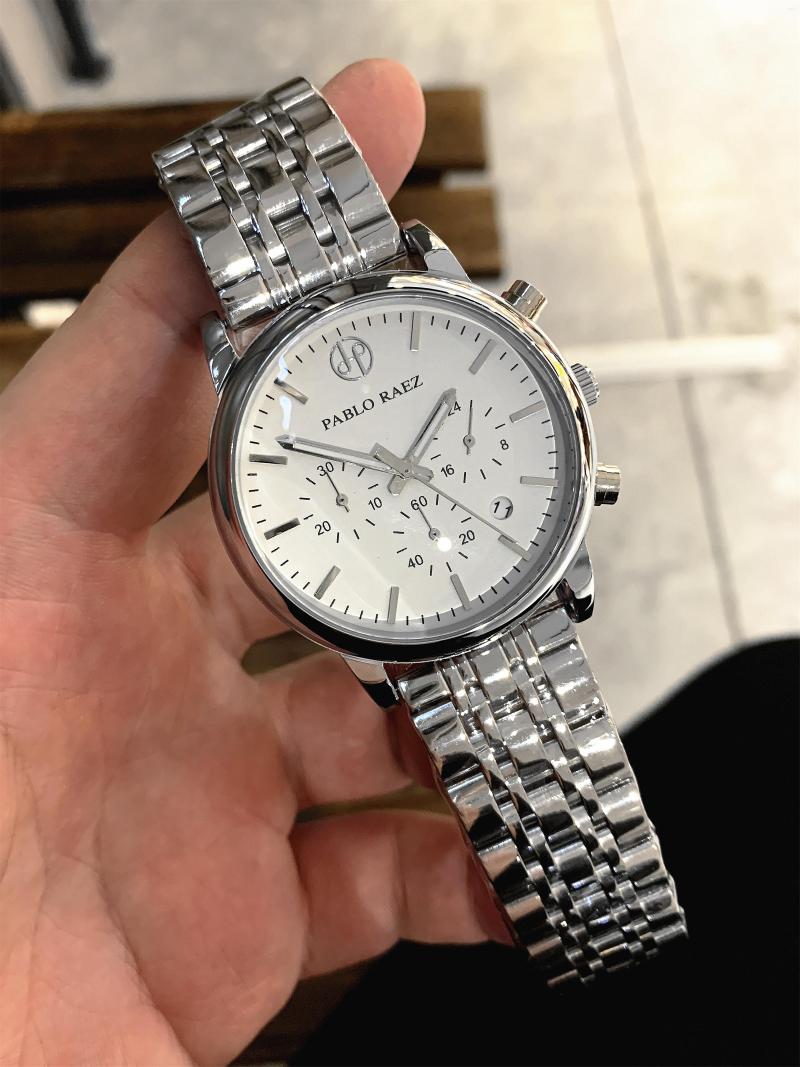 Armbandsur Pablo Raez rostfritt stål kronograf man titta på mode toppkvalitet kalender kvarts man armbandsur affär