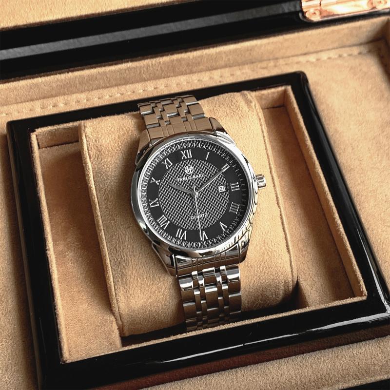 Armbanduhren PABLO RAEZ Edelstahl Männer Original Quarzuhr Luxus Römische Skala Wasserdichte Armbanduhr Männliche Datum Uhr Familie Geschenk