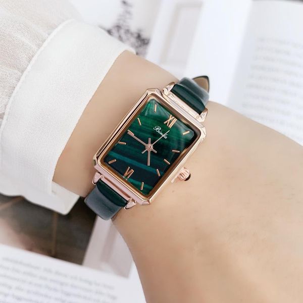 Relojes de pulsera PABLO RAEZ, reloj pequeño verde a la moda para mujer, reloj rectangular de lujo ultrafino para mujer, reloj de cuarzo resistente al agua de cuero Simple