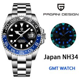 Relojes de pulsera PAGANI DESIGN Japón NH34 GMT Hombres Reloj mecánico de lujo Cristal de zafiro AR Recubrimiento Automático para relogio masculino 230227