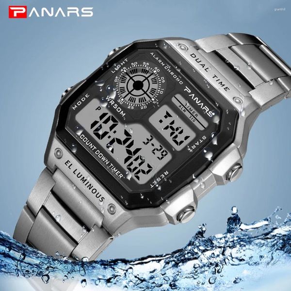 Relojes de pulsera PANARS Relojes para hombres de negocios Reloj deportivo resistente al agua Reloj digital de acero inoxidable Relogio Masculino Erkek Kol Saati
