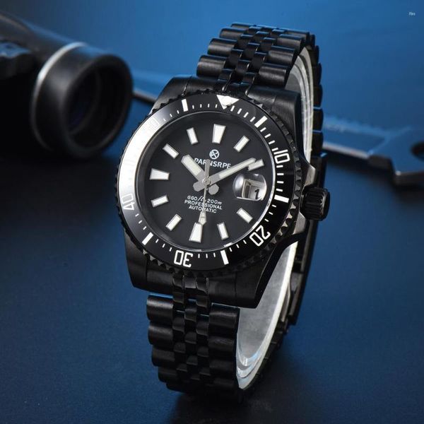 Relojes de pulsera PARNSRPE-40mm Reloj para hombres Japón 8215 Movimiento mecánico automático PVD Caja negra Correa Cristal de zafiro Dial aséptico