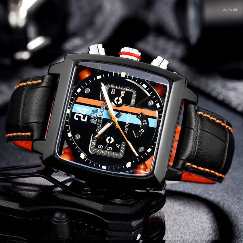 Armbanduhren Paulareis Sport Casual Legierung Herrenuhren Leuchtende automatische mechanische Uhr Schwarze quadratische männliche Armbanduhr Reloj Hombre