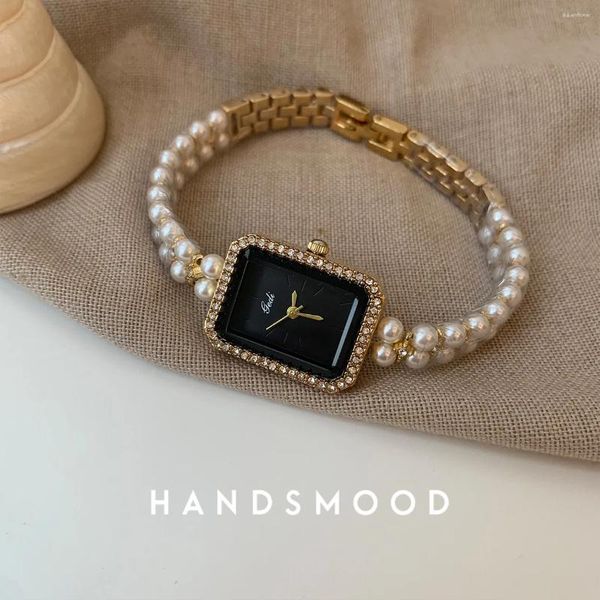 Montre-braceletes Pearl Bracelet 2024 Quartz Women's Watch with Japanese Movement Inraid Water Diamonds Retro Luxury Fashion