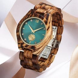 Relojes de pulsera Reloj de pulsera de madera personalizado para mujer Dial de diamante simulado Esposa Novia Reloj Moda Cuarzo Relojes de madera Damas