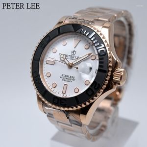 Montres-bracelets Peter Lee Marque 40mm Luxe Mécanique Automatique Hommes Montres Céramique Lunette Auto Date En Acier Inoxydable Or