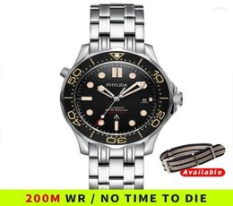 Wallwatches Phylida 2022 Dial negro Miyota PT5000 Diver automático Orologio Uomo Watch Sapphire Solid Crystal Impload Pulsera 1833946