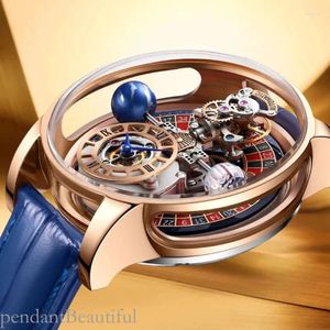 Horloges PINDU Design lederen herenhorloges Roulette Top Astronomische aarde quartz horloge Celestial Series Montre Homme
