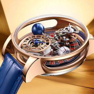 Horloges PINDU Design lederen herenhorloges Roulette Top Astronomisch aardekwartshorloge Celestial Series Montre Homme