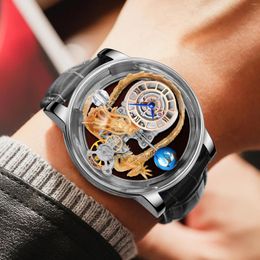 Montres-bracelets PINDU Sport chronographe montre à quartz pour hommes mode bracelet en cuir bleu conception transparente montres célestes 3atm étanche