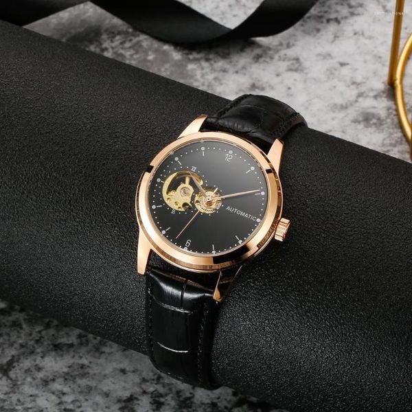 Relojes de pulsera Pink Cohome Relojes para hombres Movimiento automático Reloj de pulsera impermeable para mujeres Mecánico Correa de cuero genuino Mekanik Izle Otomatik