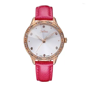 Horloges Roze Julius Lady Dameshorloge Japan Kwartssteentjes Elegante mode-uren Echt leer Meisjescadeau Geen doos