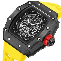 Polshorloges pintime mode mannen luxe horloge ontwerper silicone strap 6 kleur kwarts sport pols horloges voor automatische date orologio