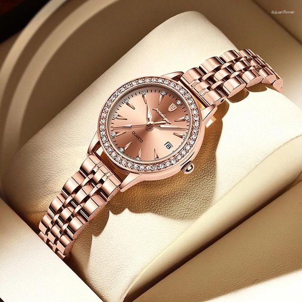 Montres-bracelets POEDAGAR Marque 2023 Femmes Quartz Montre De Luxe En Acier Inoxydable Maille Rose Or Simple Étanche Lumineux Élégant Dames Montres