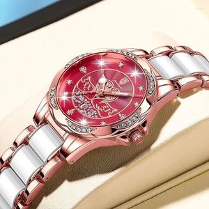 Montres-bracelets POEDAGAR Montre de diamant pour femmes Livraison gratuite Céramique Élégante Rose Gold Dames Montres-bracelets Étanche Montre Femme 2023