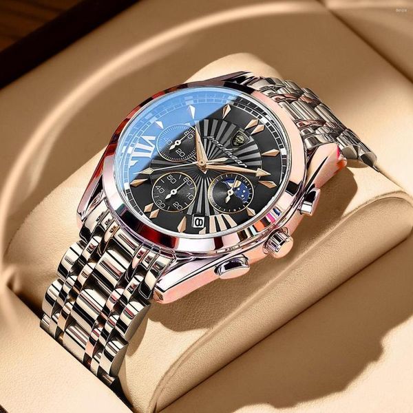 Montres-bracelets POEDAGAR mode chronographe fonction hommes montre étanche lumineux Date Sport montres de luxe en acier bande hommes Quartz