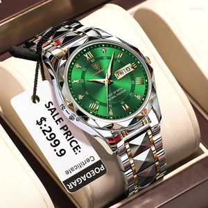 Montres-bracelets POEDAGAR Mode Vert Quartz Montre Pour Hommes En Acier Inoxydable Étanche Lumineux Hommes Montres Top Relogio Masculino