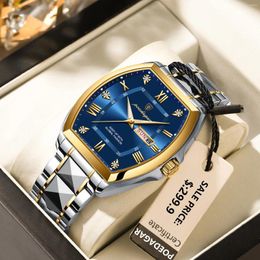 Montre-bracelets Poedagar Luxury Man Clock Tonneau Dial Quartz Men de gueule