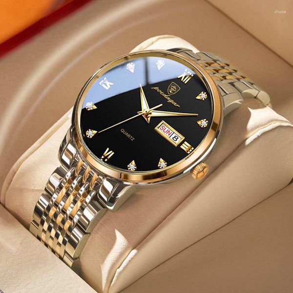 Muñecos de pulsera Poedagar Luxury Men's Ultra delgada Relojes Luminoso de acero inoxidable de acero inoxidable Regalización de cuarzo de negocios