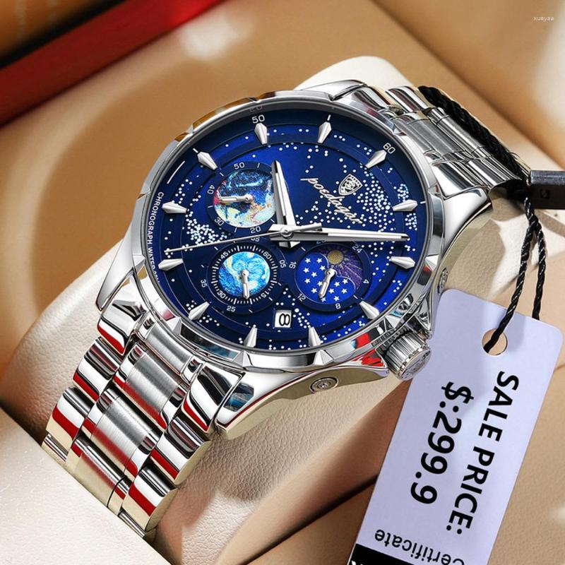 Wristwatches POEDAGAR Luxury Watch For Men Luminous Waterproof Chronograph Date Stainless Steel Men's Quartz Watches Reloj Hombre