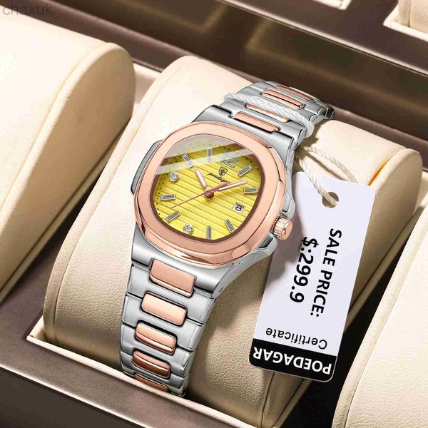 Montre-bracelets Poedagar Luxury Watch for Woman Square Ladies Quartz Luminal imperméable Date Femmes Womens Habille Femme RELOJ + BOX D240417