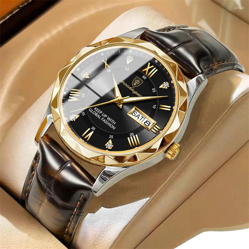 Relojes de pulsera POEDAGAR Reloj de cuarzo para hombres Moda de alta calidad Cuero impermeable Fecha luminosa Semana Reloj de pulsera de negocios