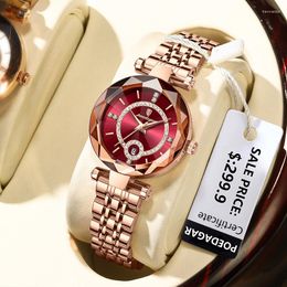 Relojes de pulsera Poedagar Ultra Thin Diamond Reloj para mujer Lujo Impermeable Acero inoxidable Cuarzo Mujer 2023 Elegante Reloj de oro rosa Mujer