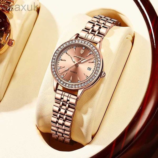 Mujeres de pulsera Poedagar Ultra Thin Women Watches Gold Gold Store de acero de lujo marca Diamond Diam Ladies Watch Pulsera Impresiona el reloj D240417