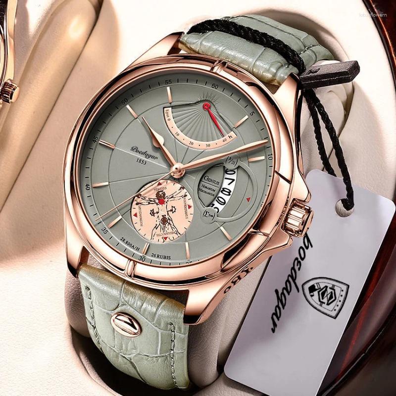 Relojes de pulsera Reloj POEDAGAR para hombre, moda superior, reloj de pulsera deportivo de lujo, resistente al agua, cuero luminoso, fecha, relojes de cuarzo, relojes masculinos