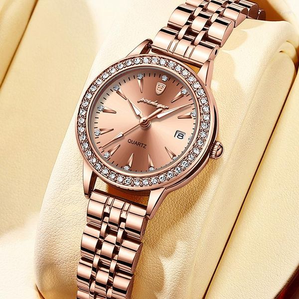 Relojes de pulsera POEDAGAR, relojes de pulsera de cristal de lujo para mujer, relojes de pulsera de cuarzo con diamantes de moda de primera marca, reloj de pulsera de acero para mujer