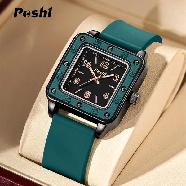 Wallwatches Poshi Watch For Women Fashion Casual Quartz Silicone Strap Verde Dial Green Women's Business Watches Montre Femme